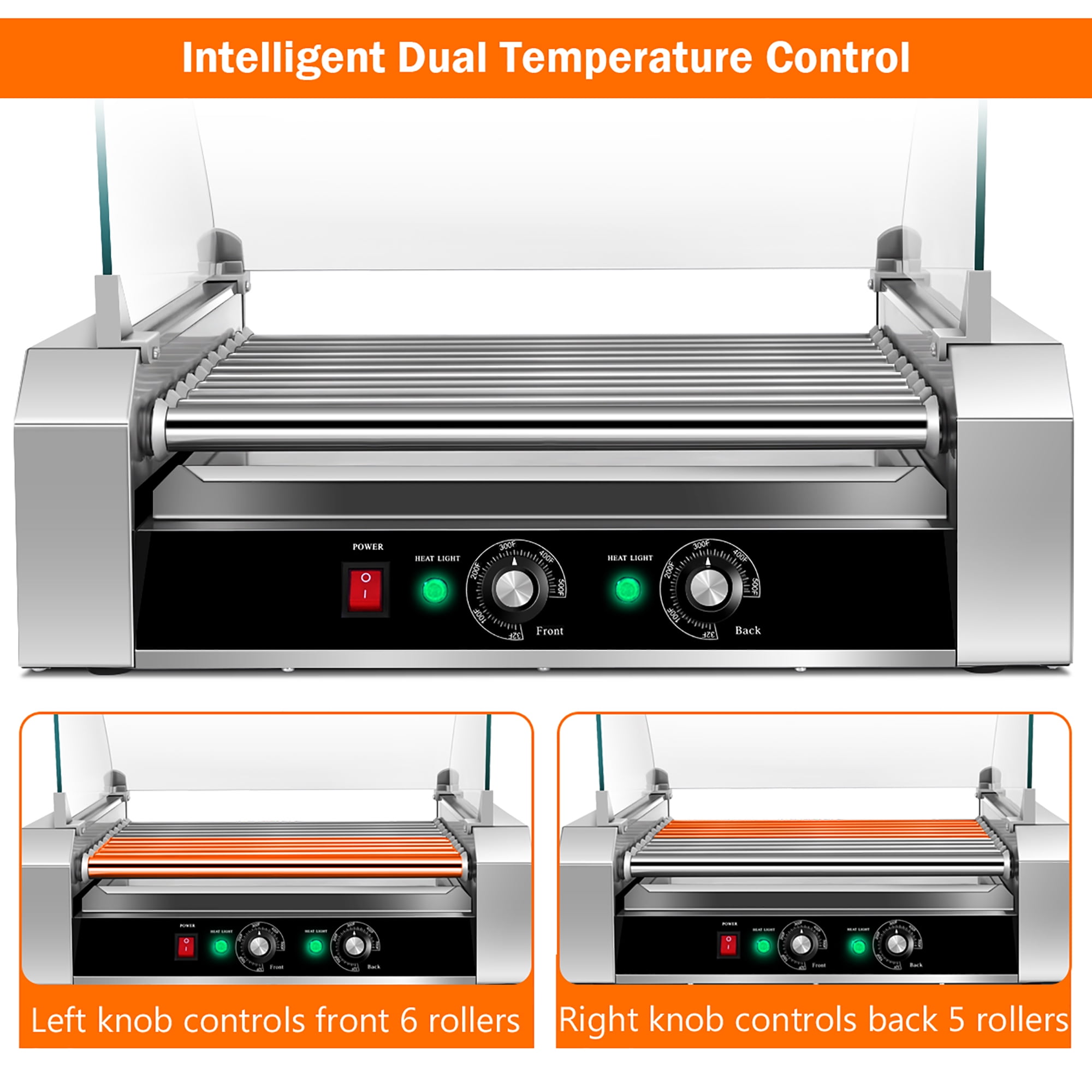 Commercial Electric 30Hot  Dogs Machine 11 Roller Grill Cooker &Cover 1650W US 