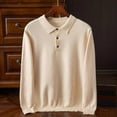 thumbnail image 2 of UVEASISHA Men's Casual Sweaters 3 Button Collar Golf Shirts Soft Long Sleeve Knitted Pullover Solid Color Stretchy Knit Sweater Tops Beige L, 2 of 10