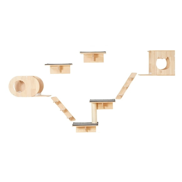 KFFKFF Wall-Hanging Cat Platforms, Feline Wall Perches & Jump Platforms, Beds, Hammocks & Climbing Tree, Cat Wall Furniture up to 40 lbs for Rest, Play & Climb, 7-Piece Set