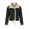 Women's Cropped Leather Jackets Motorcycle Coat Y2k Fleece Lined Jacket