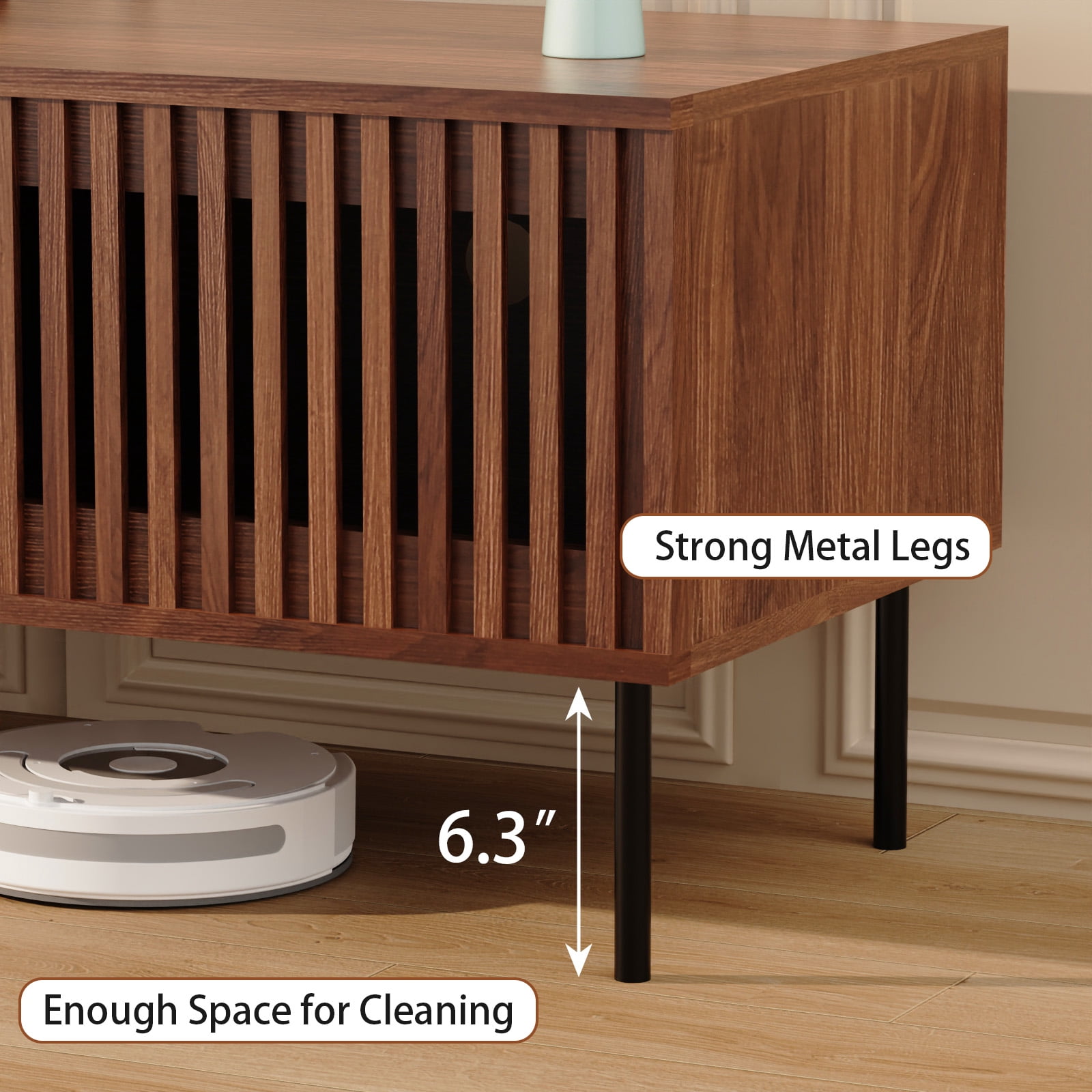 Hommpa TV Stand for 55/65/75/80 inch TV with 2 Slatted Doors and Drawer, Mid Century Modern TV Console for Living Room Bedroom, Storage Cabinets Entertainment Center for Gaming Media Console,Walnut