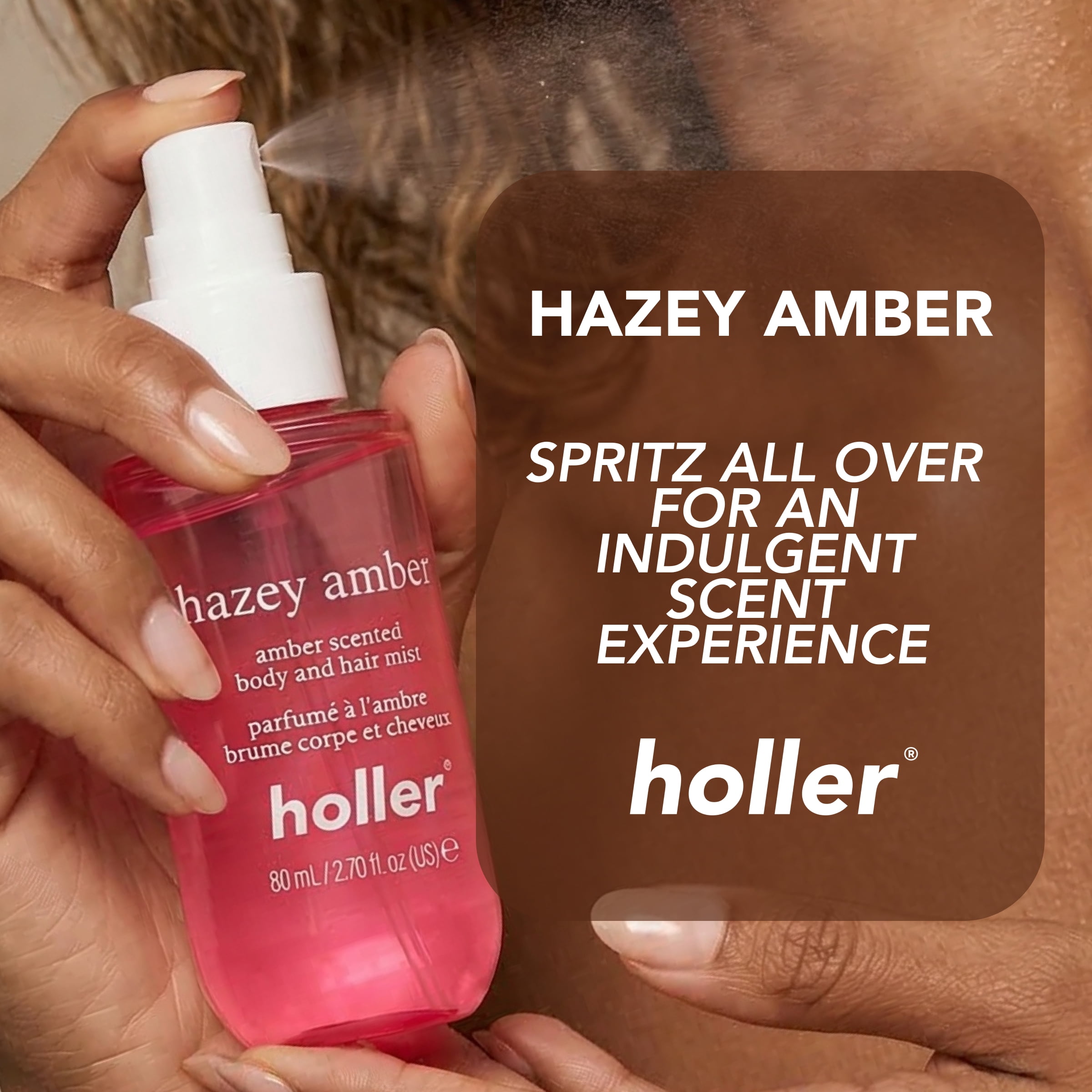 Holler Hazey Amber Body and Hair Fragrance Mist, Amber Scented, 2.7 fl oz