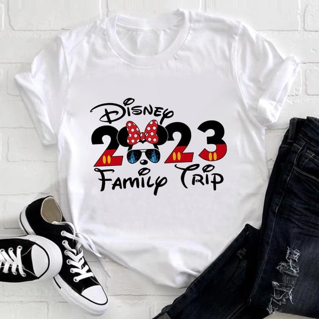 Disney Mickey Minnie Aesthetic Ropa Mujer 2023 New Fashion Family Vacation T Shirts Women Summer Harajuku Casual Girls TopsKids-3T(1pc) Gao Jinjia LED