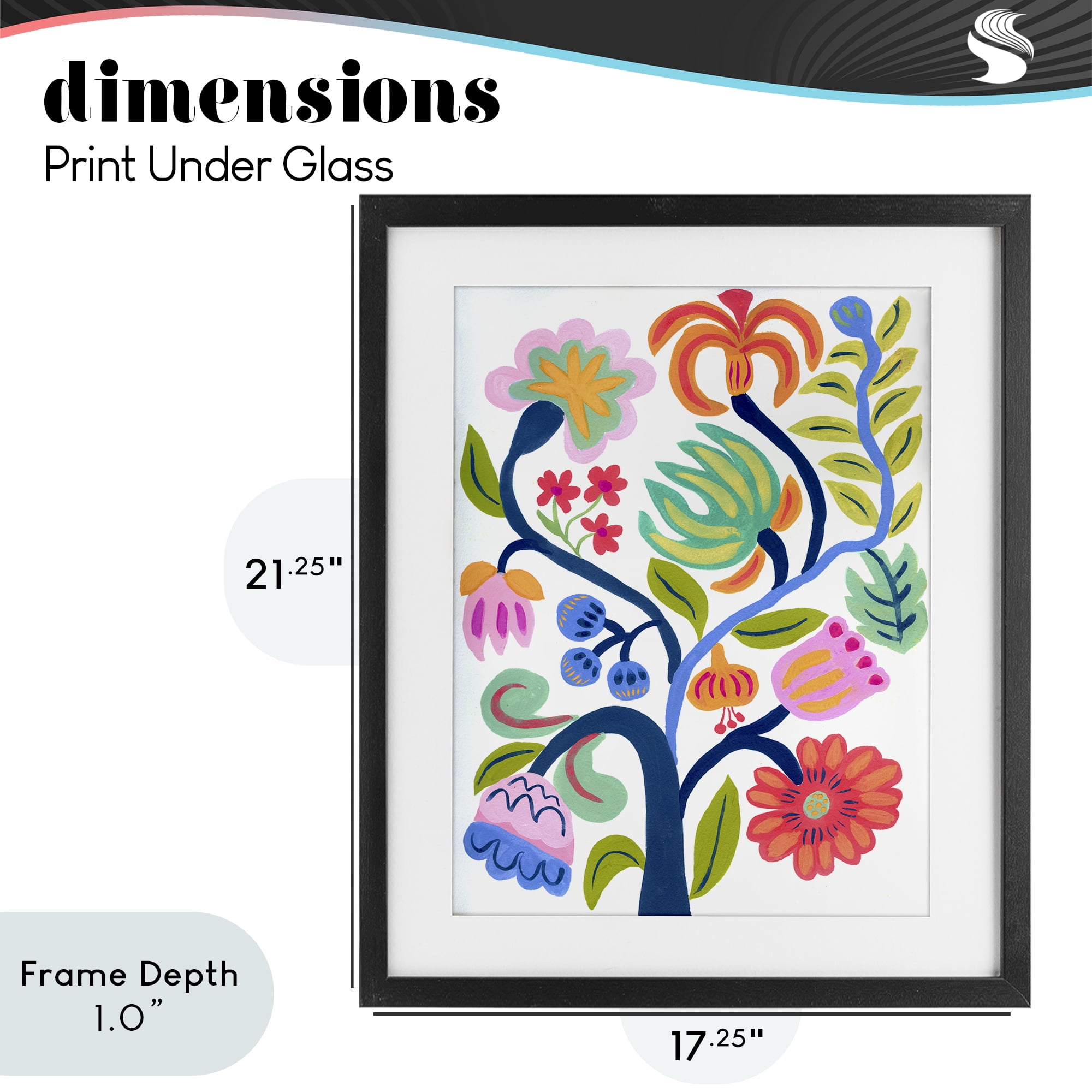 Stupell Industries Boho Blue Tree Black Framed Print Under Glass, design by Suzanne Allard