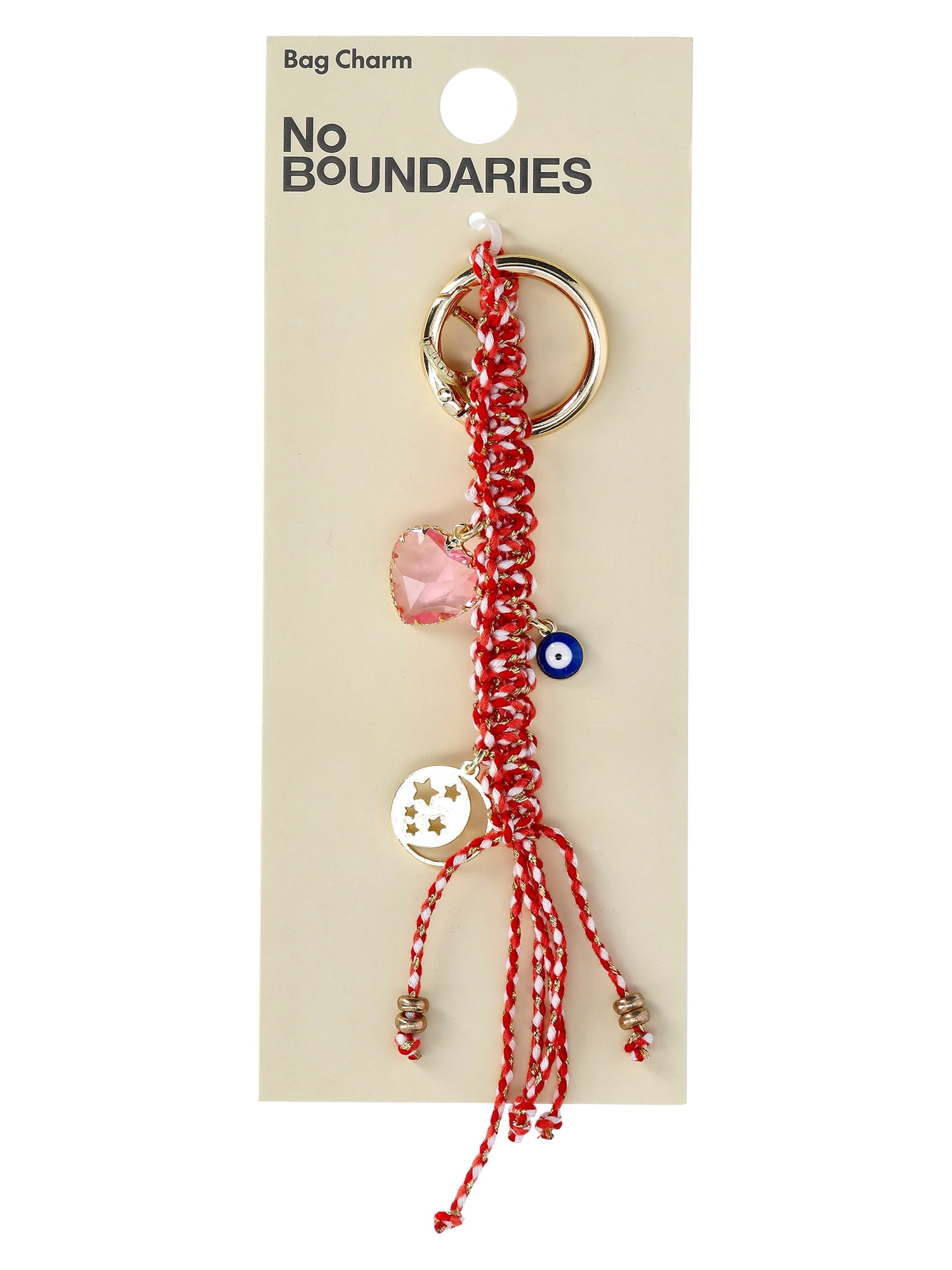 No Boundaries Women's Braided Bungee with Charms Bag Charm, Red