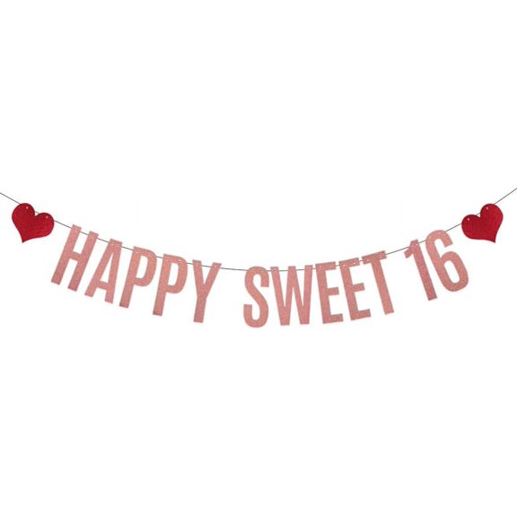 HAPPY SWEET 16 Banner,No Assembly Required, 16TH Birthday Party Decorations, Rose Gold Glitter Paper Garlands Backdrops,Letters Rose Gold