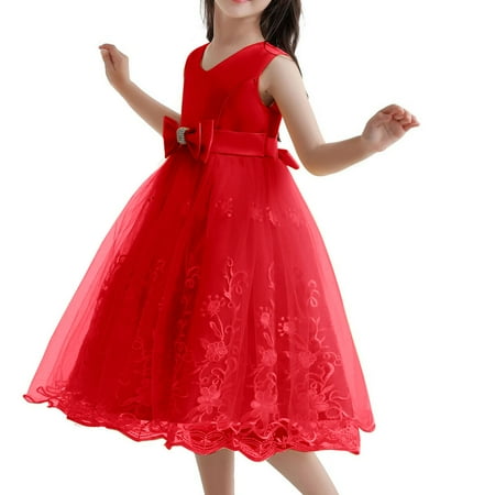 

Aayomet Dresses For Girls Wedding Pageant Dresses Embraoidered Princess Skirt Lace Lace Performance Dress Christmas Party Dress Red 9-10 Years