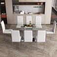 thumbnail image 2 of 7 Pieces Table and Chair Set, Modern Kitchen Dining Room Table Set for 6 with 71" Glass Dinner Table and 6 PU Chairs with Electroplated Metal Legs, for Small Space, Home and Apartment, White, 2 of 9