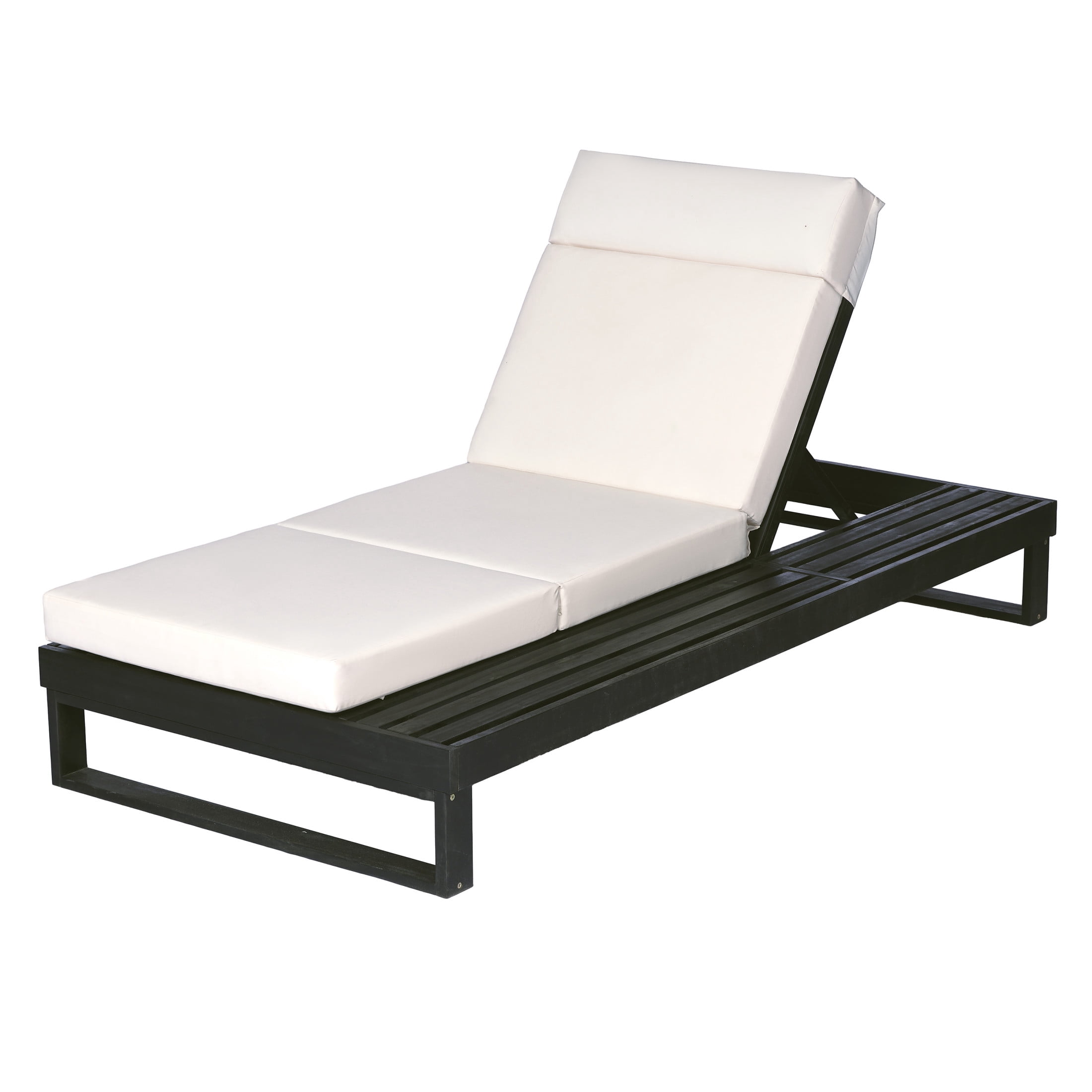 Christopher Knight Home Acacia Wood Chaise Lounge with 4-Fold Cushion, Adjustable Recliner, Black + Cream