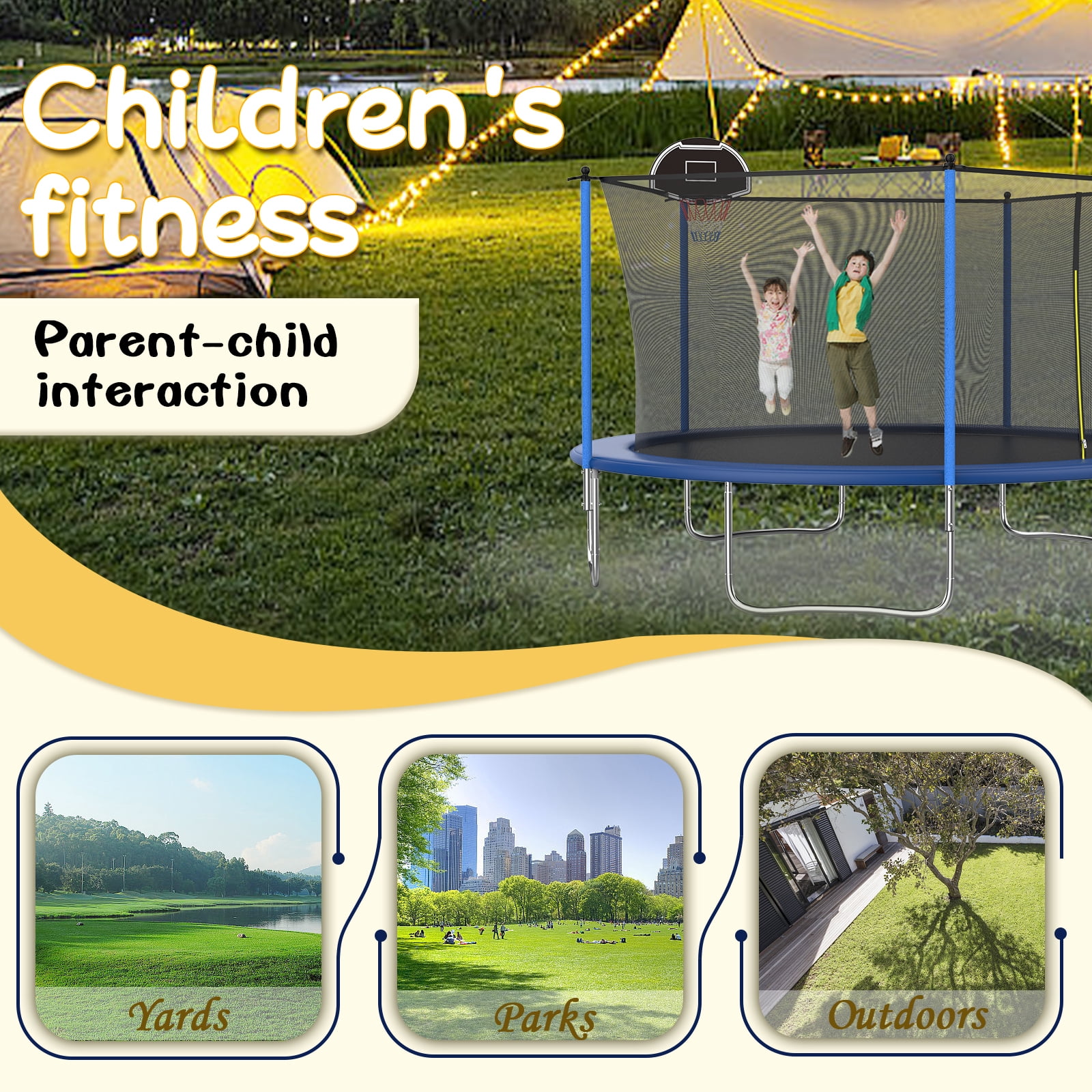 14FT Outdoor Trampoline with Basketball Hoop and Ladder for Kids and Adults，Heavy Duty Recreational Trampoline with Safety Enclosure,Anti-Rust Frame,Backyard Trampoline for Gift