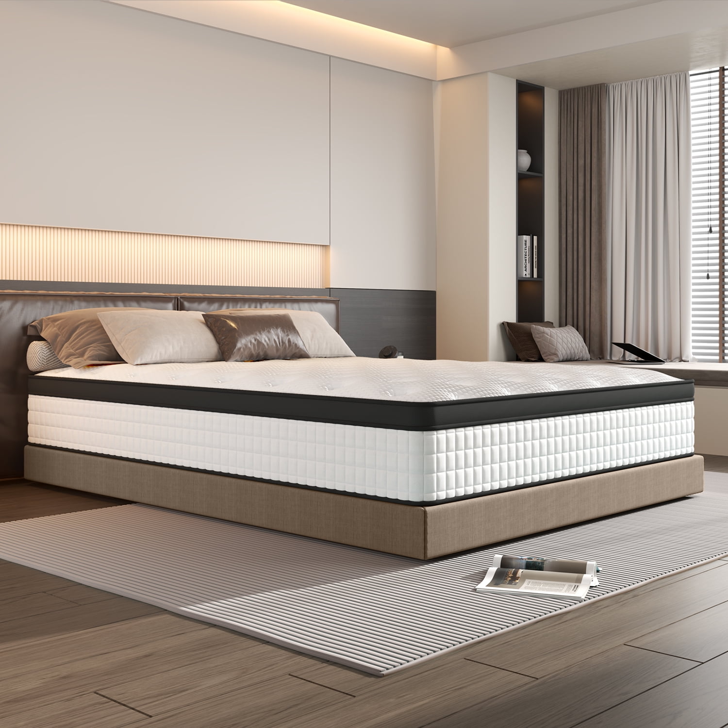 Doubleslee Twin Mattress, 10" Boxed Memory Foam Hybrid Spring with Motion Isolation and Pressure Relief - Black and White