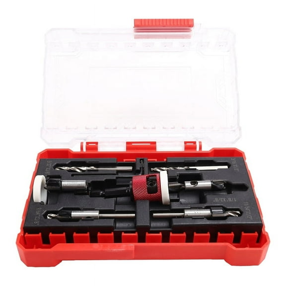 5Pcs Countersink Drill Bit Set with Low Friction Depth Stop, HSS Tapered Bits 1/8inch,9/64inch,5/32inch,11/64inch