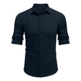 thumbnail image 4 of LZHGirlshop Men's Linen Shirts Casual Button Down Shirt Solid Color Long Sleeve Turn-down Collar with Pocket Tops,Navy Blue,S, 4 of 6