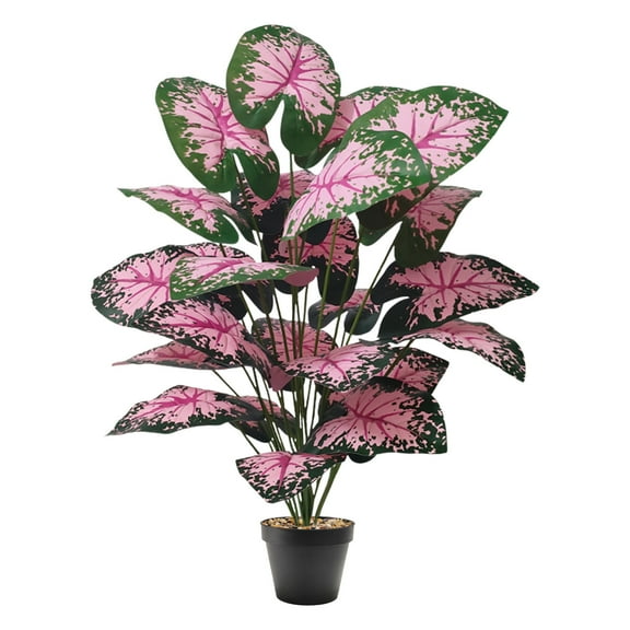 HHBEAUTY Artificial Caladium, 33.4inch PVC Fake Tropical Plants, Faux Greenry Tropical Plants for Home Office House Desk Shelf Living Room Kitchen Decoration