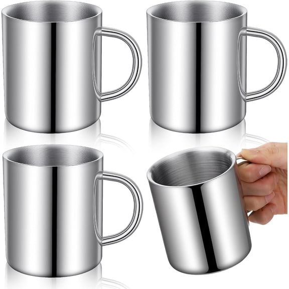 4 Pcs Stainless Steel Cups With Handle 10oz Double Walled Insulated Mugs Reusable Tumbler For Coffee Milk Tea Camping Travel