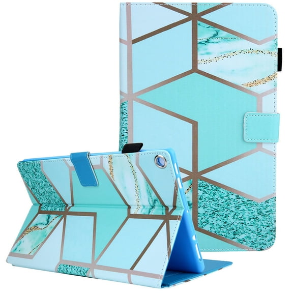 Allytech Case for All-New Fire HD 10 (9th/5th/7th Generation, 2019/2015/2017 Release) - Slim Folio Stand PU Leather Cover with Auto Wake/Sleep for Kindle Fire HD 10.1 Inch Tablet, Green Marble