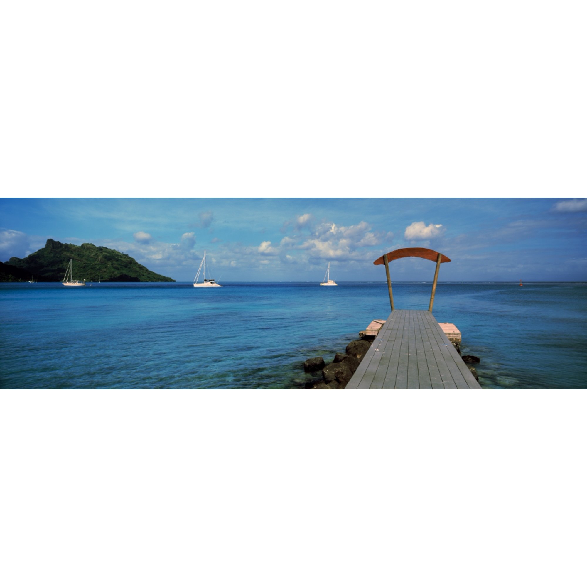 Boats in the Pacific ocean Tahiti French Polynesia Canvas Art - Panoramic Images (36 x 12)