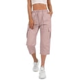 thumbnail image 2 of Stamzod Cargo Capris for Women with Pockets Summer Casual Loose Wide Leg Capri Pants for Hiking Travel Pink C XL, 2 of 9