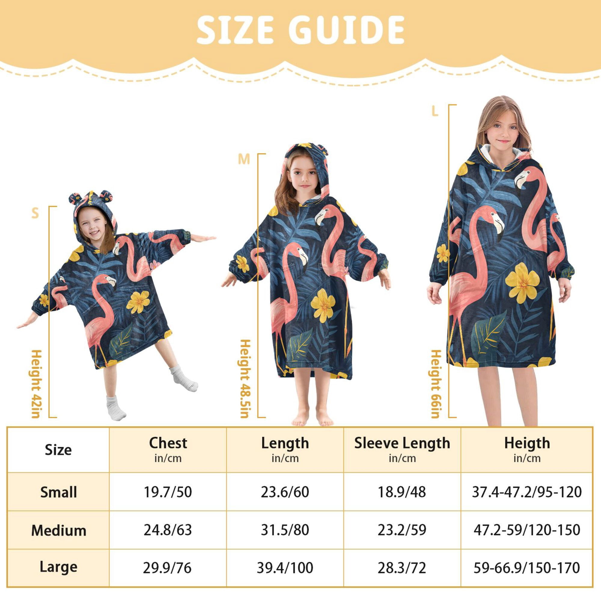 FORMRS Wearable Blanket Hoodie with Sleeves for Kids Cozy Flannel Sweatshirt, Floral Flamingo