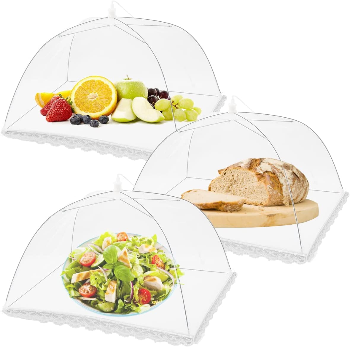(3Pack) Popup Picnic Food Tent Covers, 17x17Inch Foldable Mesh Screen Food Covers for Outdoors