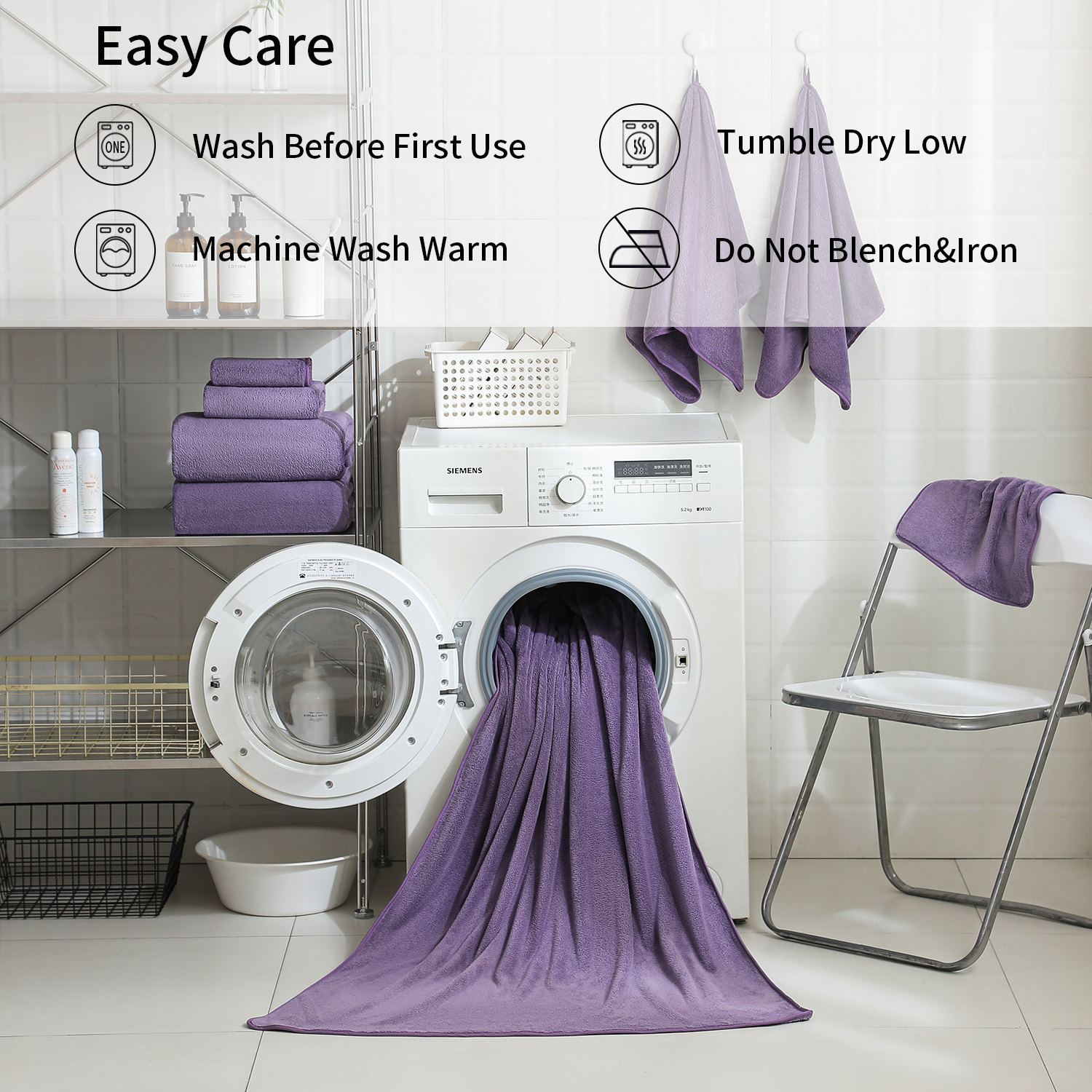Beartech 8 Piece Bath Towels Set-2 Bath sheet,2 Hand Towel,4 Washcloths,Soft Lightweight Family Towel Highly Absorbent Microfiber Towel Quickly Dry & Less Lint Shower towel for Bathroom-Dark Purple