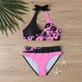 thumbnail image 3 of Hvot&aat Women's Color Block Print Bikini Sets Twist Front Two Piece Backless Halter Swimsuit, 3 of 4