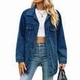 thumbnail image 3 of Womens Trendy Long Sleeve Denim Jackets Button Down Fitted Trucker Shacket with Pockets Dark Blue M, 3 of 10