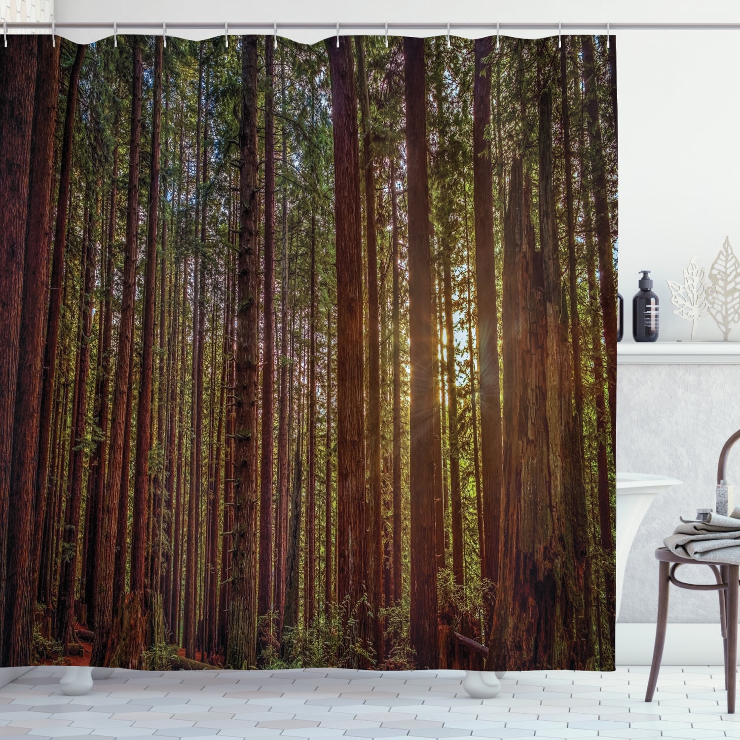 Forest Shower Curtain, Redwood Forest in California USA Nature Outdoors