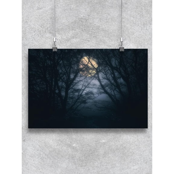 Dark Forest With Full Moon Poster -Image by Shutterstock