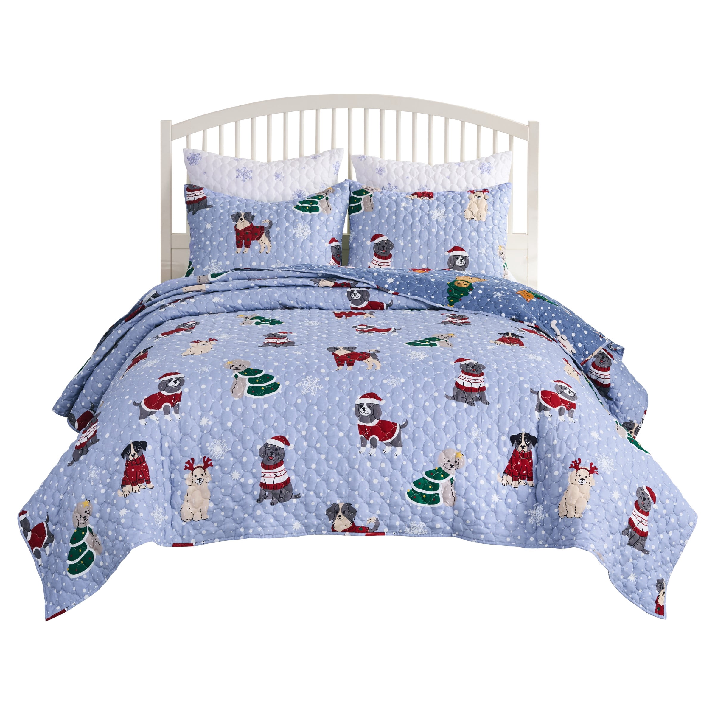 Greenland Home Fashions Winter Whiskers Holiday Dogs & Cats Pet Lovers' Quilt Set, 3-Piece Full/Queen
