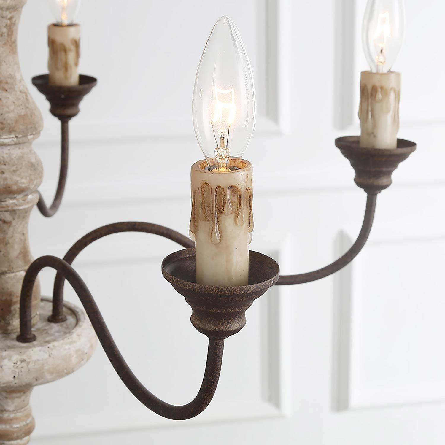 LNC 5-Light Farmhouse Bronze Candle Style  Antique Wood Chandelier