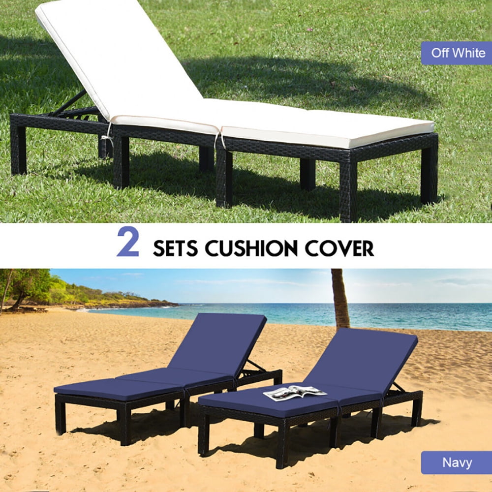 Aimee Lii Patio Rattan Lounge Chair Chaise Couch Cushioned Height Adjustable, Outdoor Chairs, Patio Loungers, Navy & Off White Aimee Lii Patio Rattan Lounge Chair Chaise Couch Cushioned Height Adjustable, Outdoor Chairs, Patio Loungers, Navy & Off White