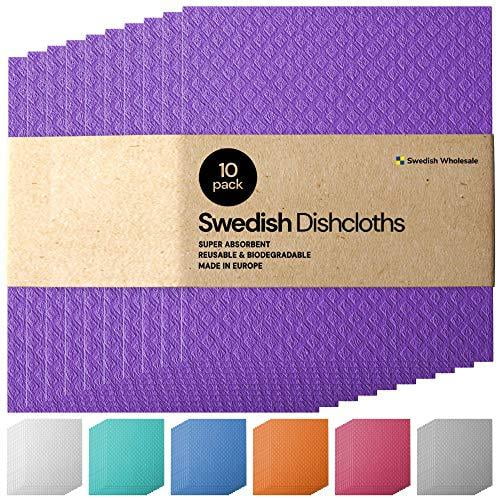 Swedish Dishcloth Cellulose Sponge Cloths – Bulk 10 Pack of Eco-Friendly No Odor Reusable Cleaning Cloths for Kitchen – Absorbent Dish Cloth Hand Towel