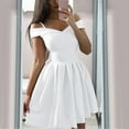 thumbnail image 2 of Womens Summer Dresses Clearance Sleeveless Off-The-Shoulder Dress Solid Color Pleated Cocktail Dresses for Women Wedding Guest Dating Knee-Length dress,White,XXL, 2 of 6