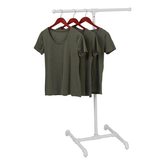 SSWBasics Boutique White Pipe 2-Way Clothing Rack with Straight Arms - 48"-72"H x 18½" x 24½"W