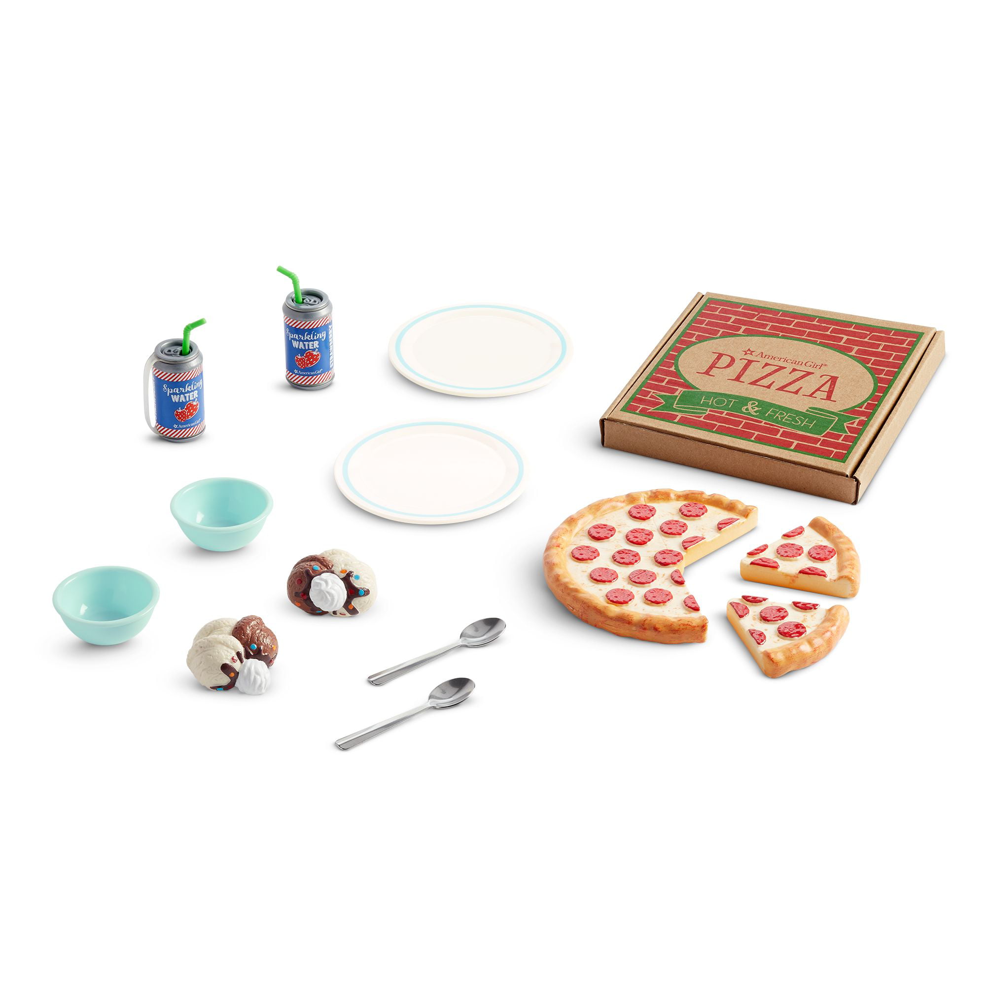 American Girl pizza hut pizza box and pan for 18" dolls NEW