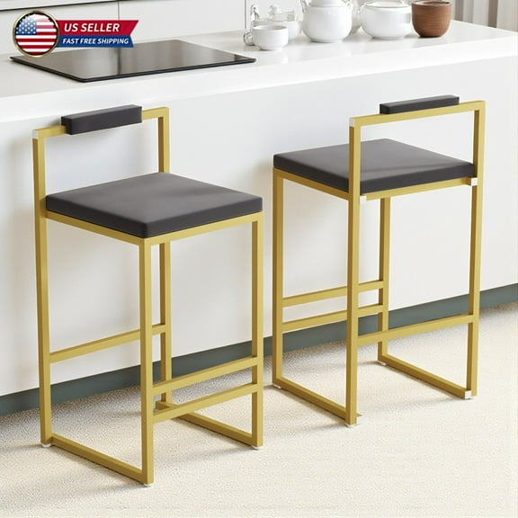 Hassch Velvet Upholstered Bar Stools Set of 2, Modern Armless Counter Chairs with Metal Legs & Footrest, for Kitchen, Home Bar, Café (Gray Gold)