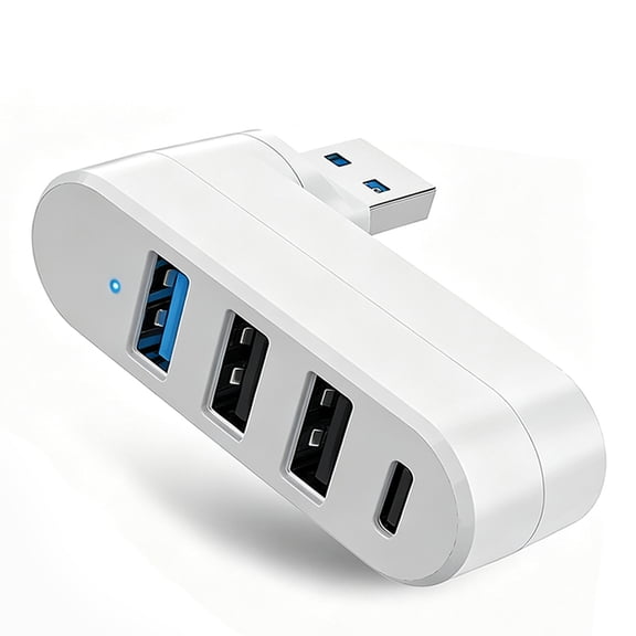 4-in-1 USB 3.0 Hub with Rotation,Multi-Port Adapter with 3 USB Ports and 1 5W Charging USB C Port,High-Speed Data USB 3.0 Hub Compatible with Laptop,Keyboard,Printer,Cars,USB Flash Disk,MacBook(White