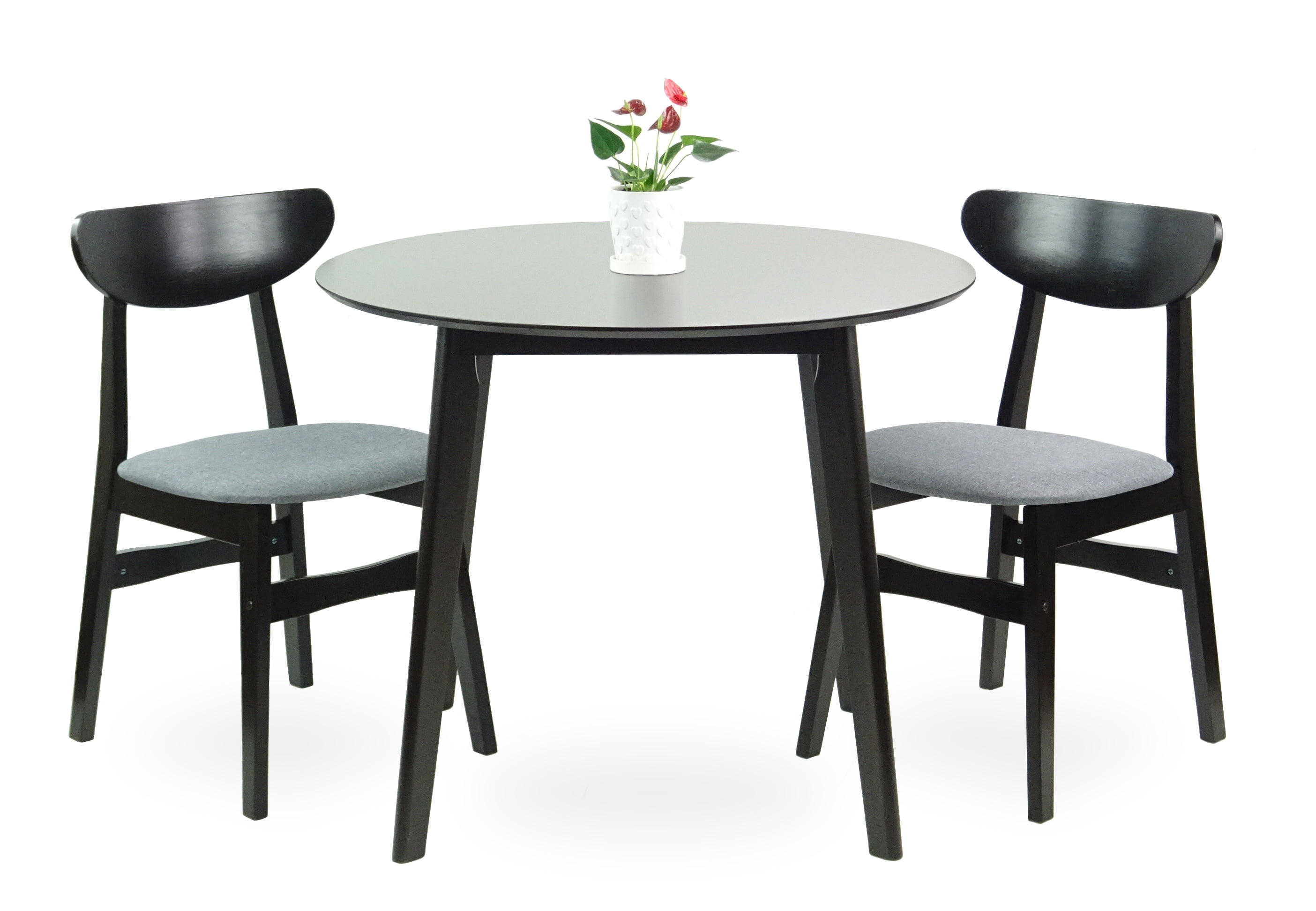 Set of 3 Dining Kitchen Round Table and 2 Yumiko Side Chairs Solid Wood ...