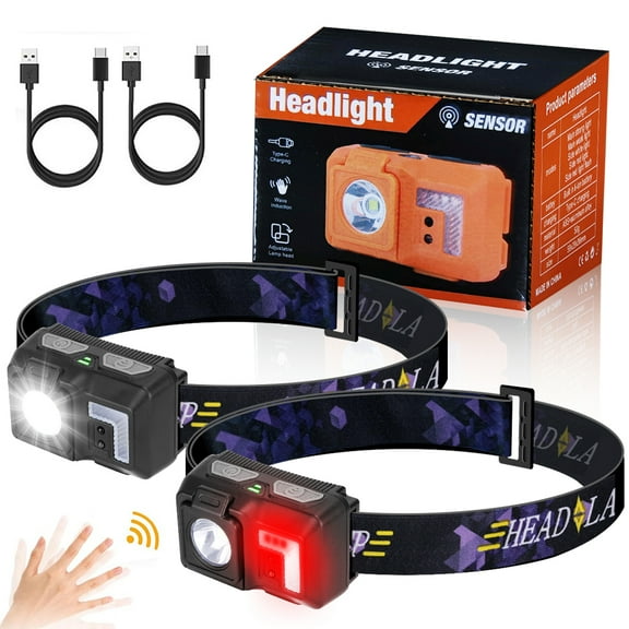 2pack 1500 Lumens Ultra Bright Rechargeable Headlamp With White Red Light, 5 Modes Zoomable Waterproof Motion Sensor Headlight For Outdoor Camping Running Cycling Hiking
