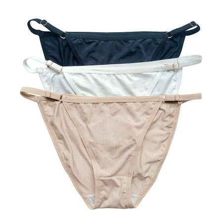 Baozhu 3 Pack Women Adjustable String Bikini Underwear Low Rise High Cut Hipster Panty Cheeky Soft Breathable Panties for Ladies M-XL