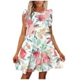 thumbnail image 1 of Fshaion Robe d'Été pour Femmes 2024 Grande Taille Col Rond Ligne A Imprimée Décontractée Manches Courtes Volants Robe Liquidation Moins de 10!, 1 of 4