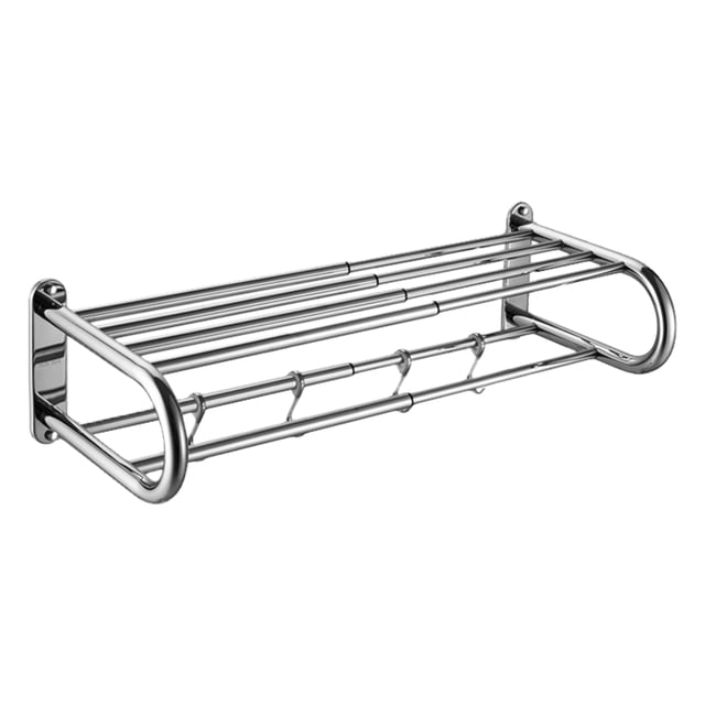 Scalable Towel Rack Double Layered Bathroom Shelves with 4 Removable Hooks Wall Mounted Towel Holder Rustproof Stainless Steel Towel Bar Adjustable 16 to 32 Inch
