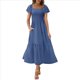 thumbnail image 2 of Vestido de Verano para Mujer, Estilo Bohemio, con Escote Cuadrado, Mangas Abullonadas, Fruncido, Corte A, Modesto, con Bolsillos, Azul Marino, Talla XXL, 2 of 8