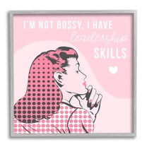 Stupell Industries I'm Not Bossy Leadership Phrase Retro Pop Female Inspirational Painting Gray Framed Art Print Wall Art, 12 x 12