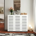 thumbnail image 2 of Pusnapku 5-Tier Shoe Cabinet, 44"Wood Entryway Storage Cabinet with 2 Louvered Doors,Adjustable Shelves, Narrow Shoe Organizer for Living Room,Hallway, 2 of 9