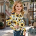 thumbnail image 3 of Xoenoiee Sunflower Bee Print Girls Long Sleeve Shirts Tie Hem Fall T-Shirt Round Neck Tops Blouse Pullover Tunic Outfits Fall Clothes, 5-6 Year, 3 of 7