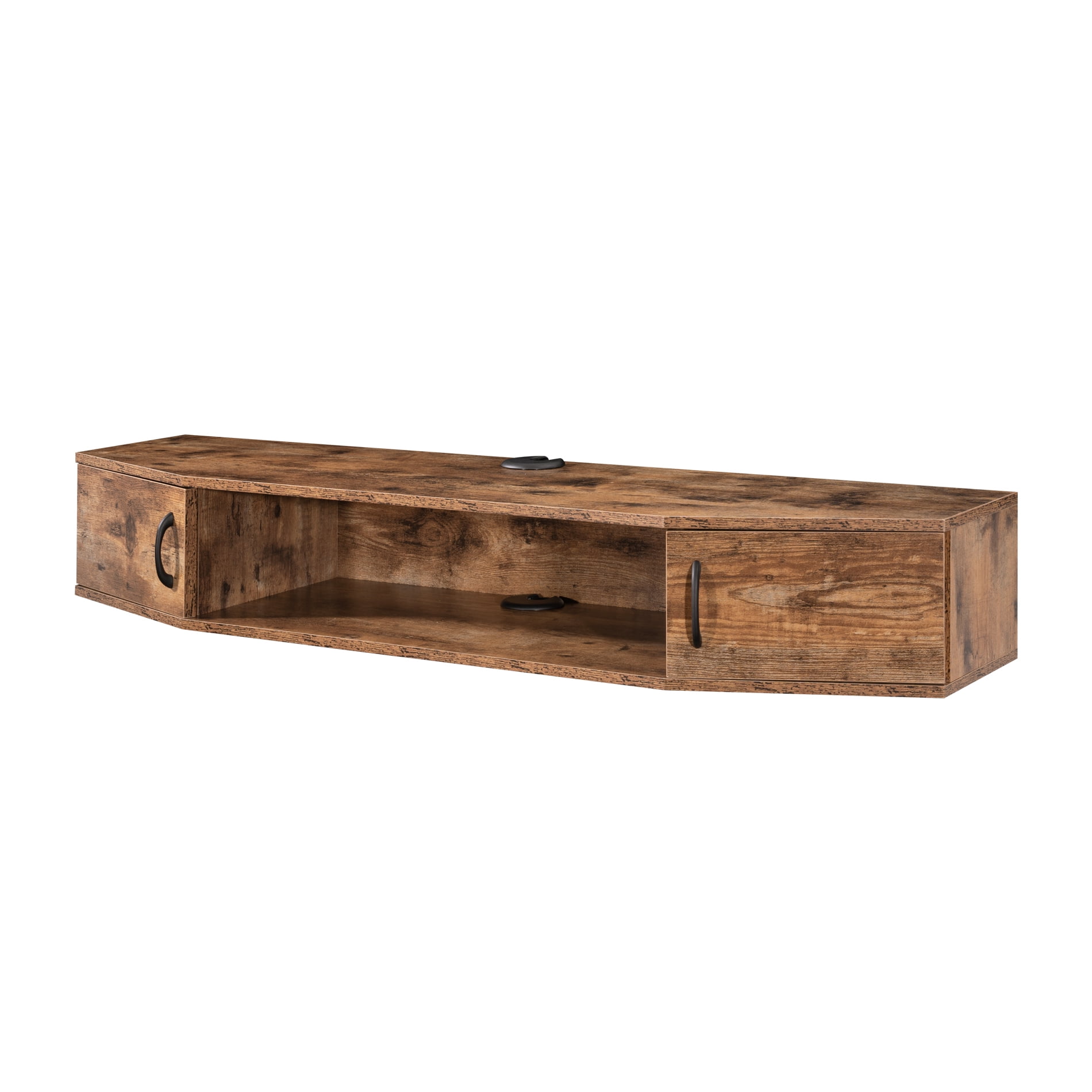 FITUEYES Wall Mounted Media Console with Doors, Floating TV Stand Cabinet AV Shelf, Rustic Brown