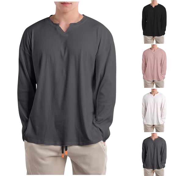 Danhjin V Neck Sweatshirts for Men Pullover Fall Winter Fashion Tops Casual Comfy Soft Loungewear Solid Color Long Sleeve Shirts