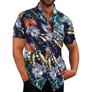 outfmvch long sleeve shirts for men spring summer casual hawaiian beach tropical buttonup printed short sleeve shirt womens tops dark blue